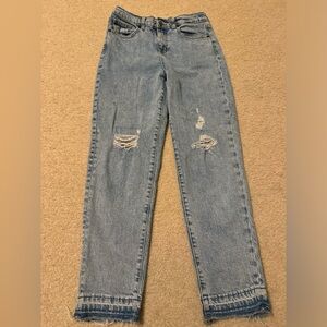 Cat And Jack Girls Straight Light Wash Distressed With Fringe Jeans size 14‎